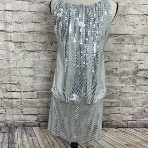 80’s Vintage Designer Marc Bouwer designer silver sequin sleeveless mini…